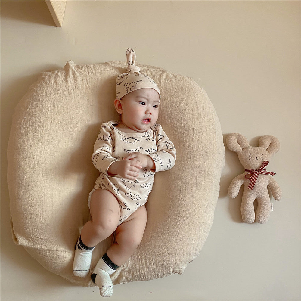 DAYLE Dinosaur Baby Long Sleeve Romper with Matching Hat