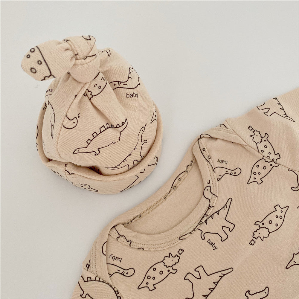 DAYLE Dinosaur Baby Long Sleeve Romper with Matching Hat