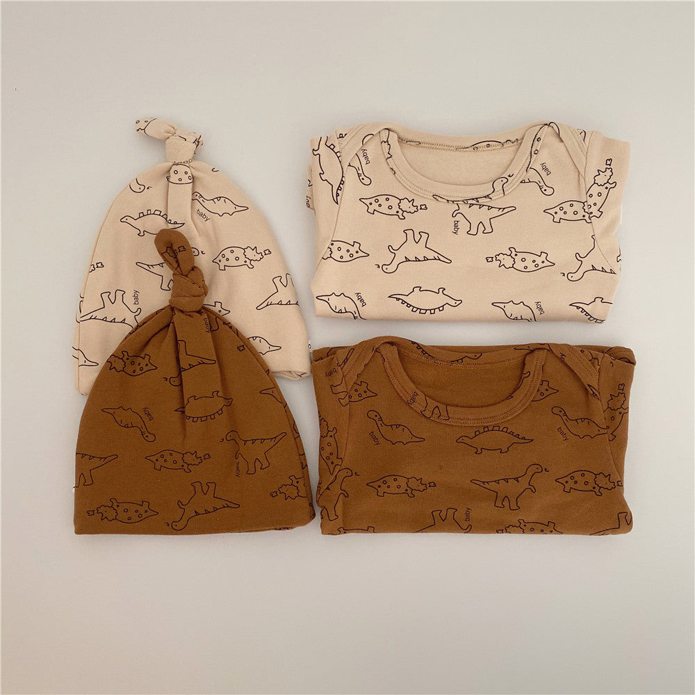DAYLE Dinosaur Baby Long Sleeve Romper with Matching Hat