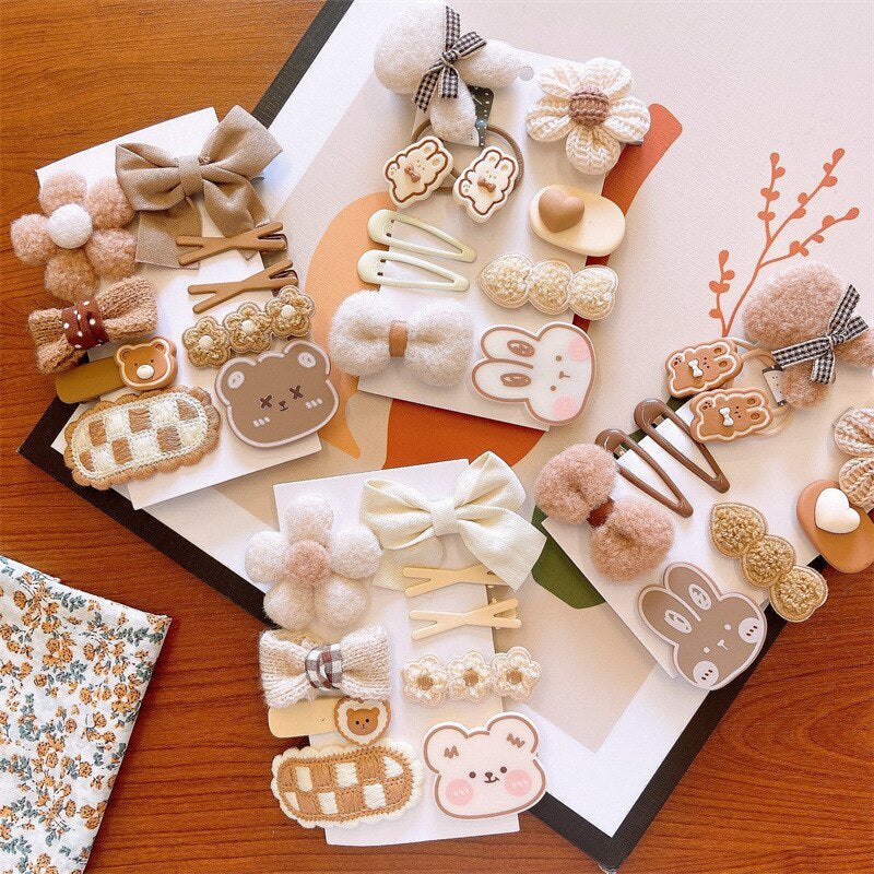 9 Pieces Hair Clip With Flower & Bow Decor