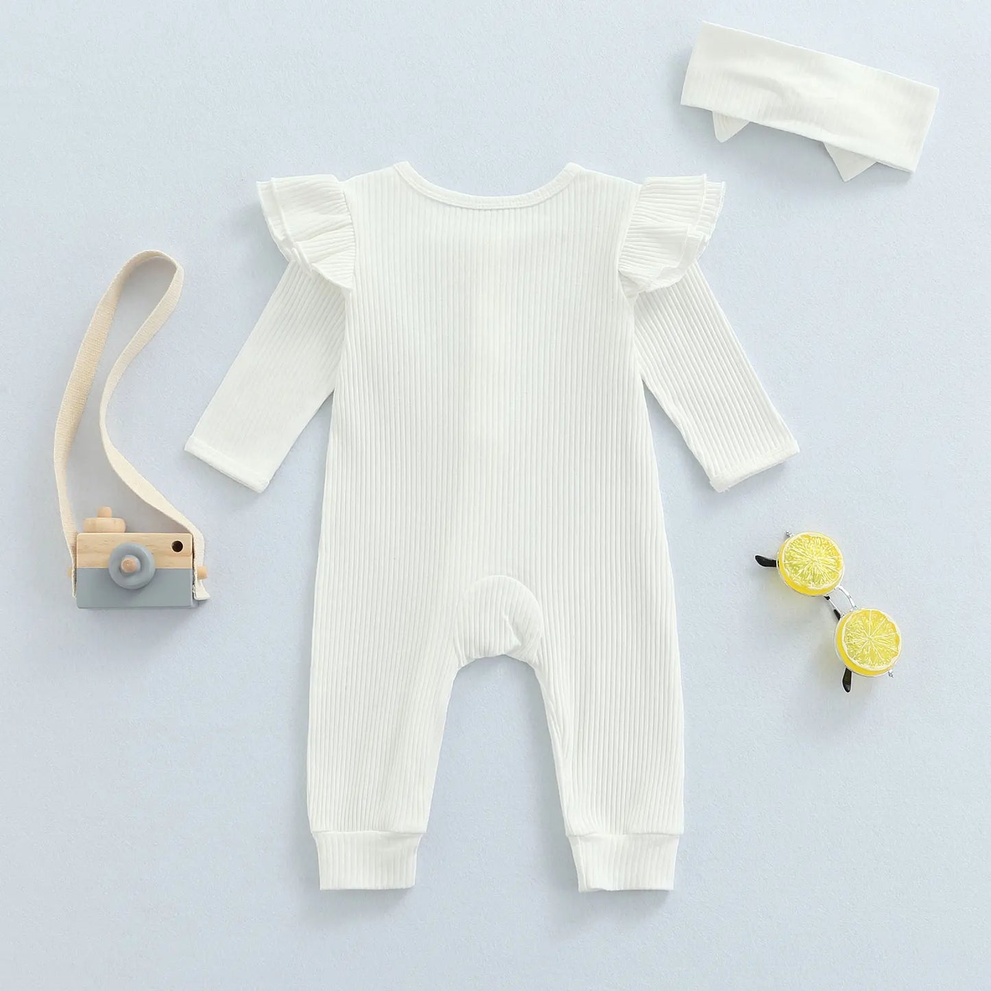 RIBBED RUFFLE ROMPER & HEADBAND