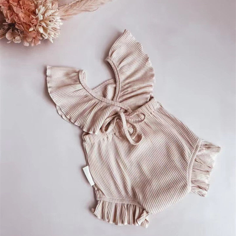 Ribbed Frill Romper With Matching Headband - Bella