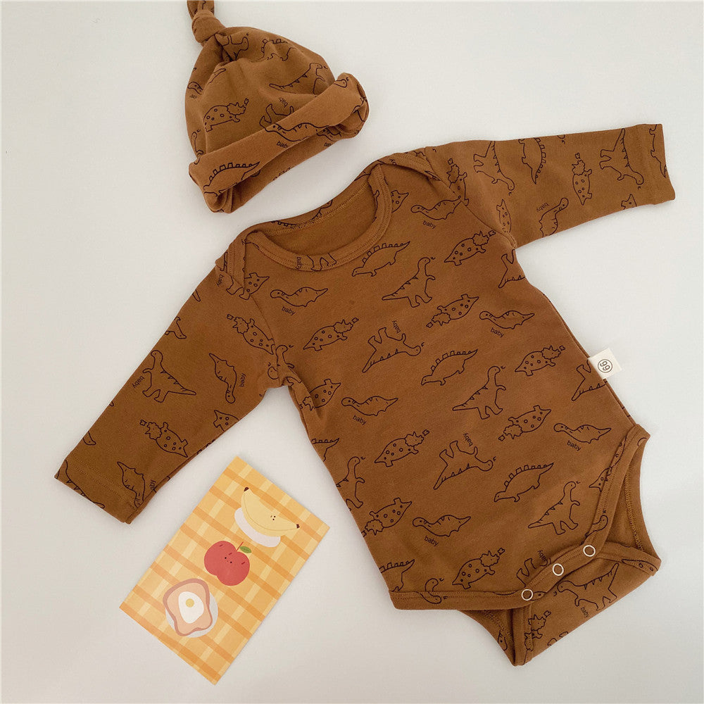 DAYLE Dinosaur Baby Long Sleeve Romper with Matching Hat