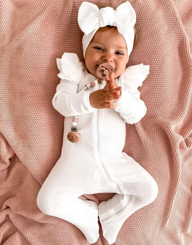 RIBBED RUFFLE ROMPER & HEADBAND