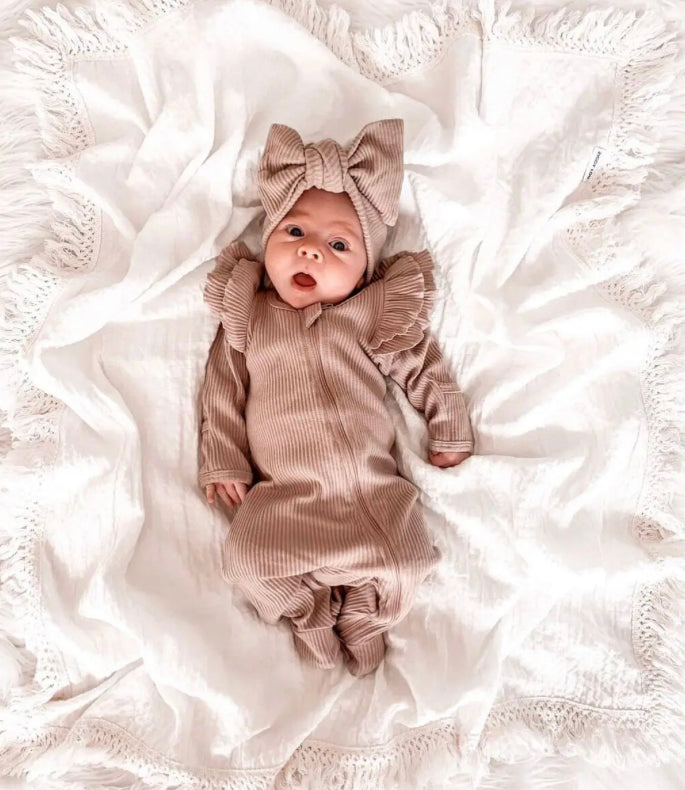 RIBBED RUFFLE ROMPER & HEADBAND
