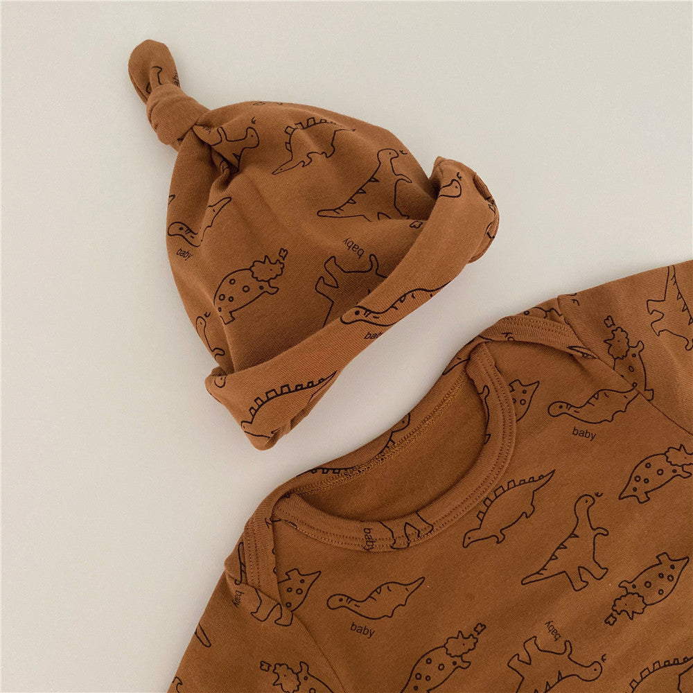 DAYLE Dinosaur Baby Long Sleeve Romper with Matching Hat