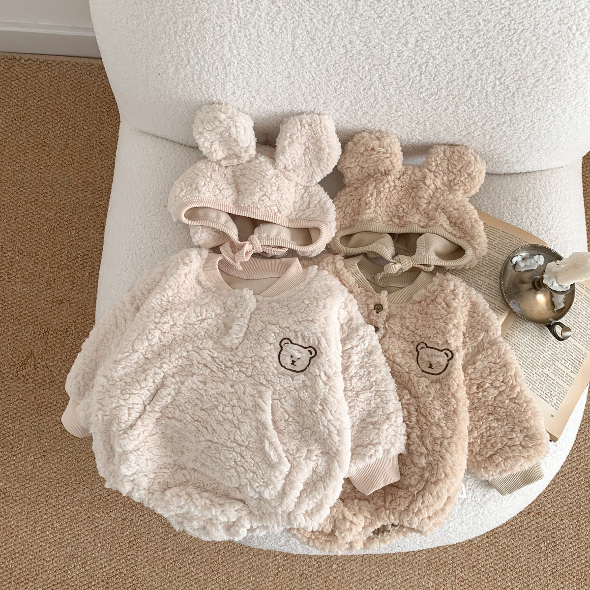 Baby Bear Hooded Fleece Lined Piece Romper