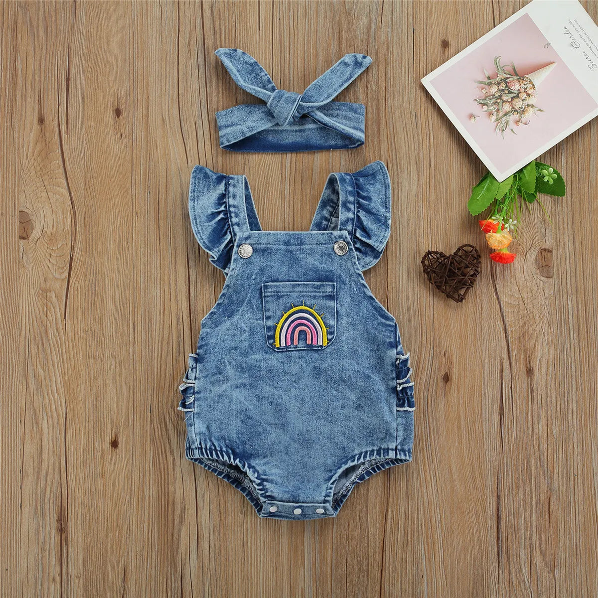 JEANS ROMPER SET WITH BOWIE TOPKNOT