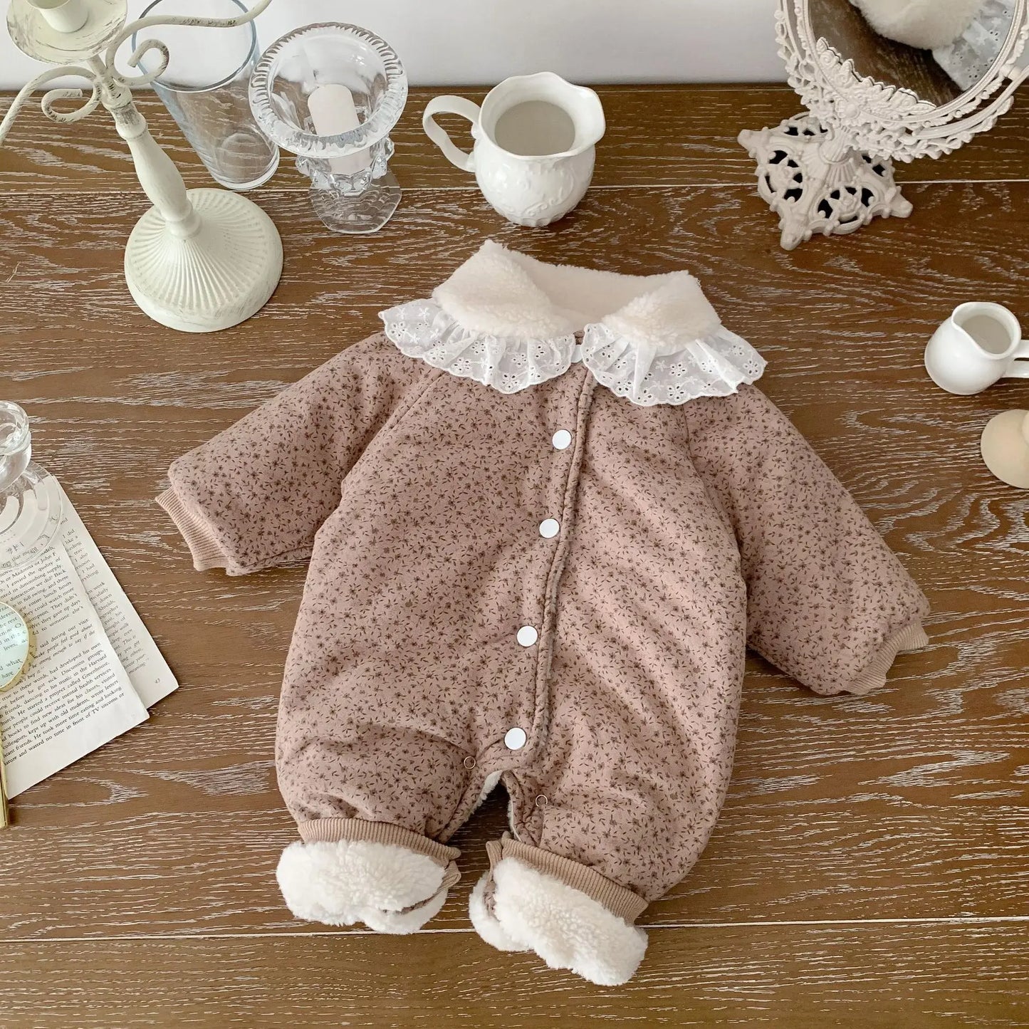 FLORAL FLEECE THICKEN BABY JUMPSUIT Öl