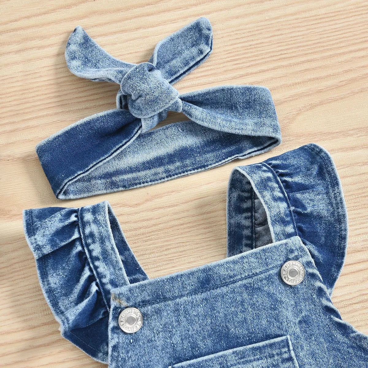JEANS ROMPER SET WITH BOWIE TOPKNOT