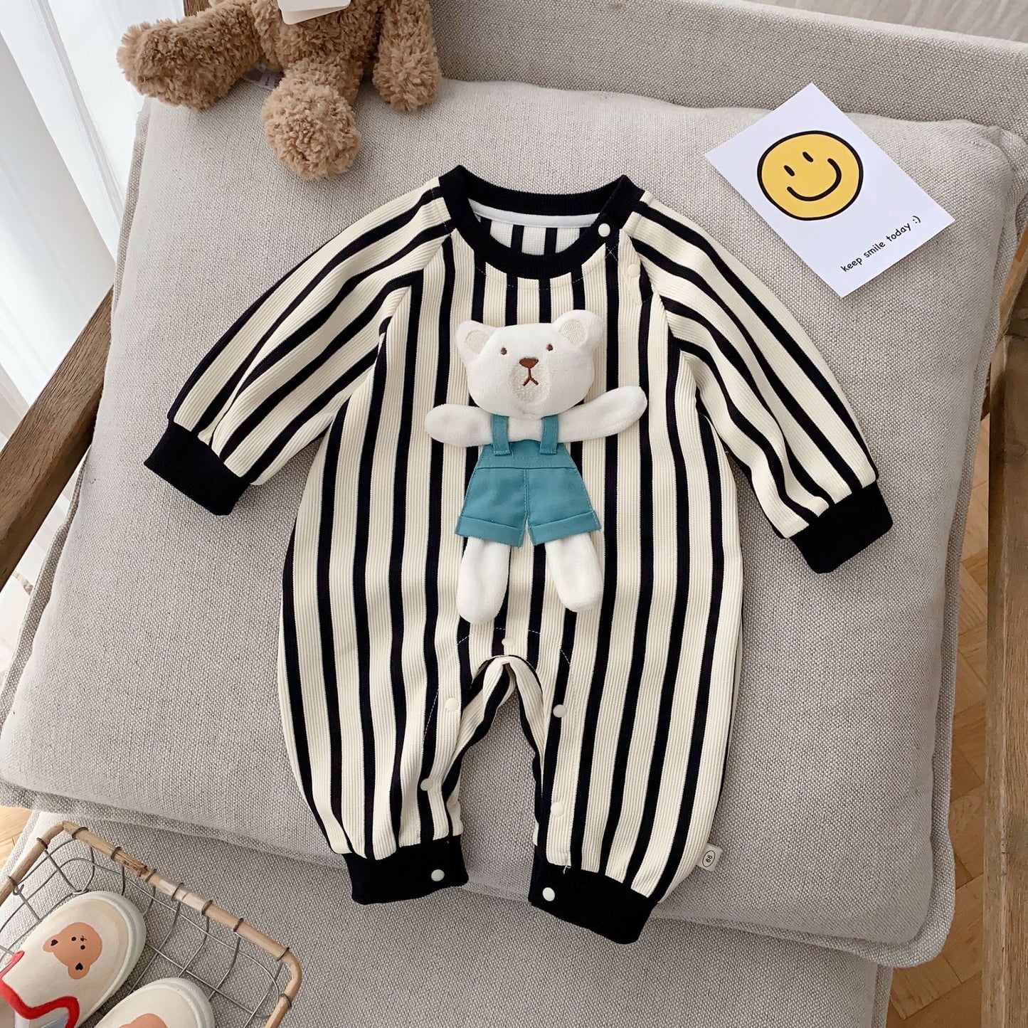 LOVE BEAR STRIPE ROMPER