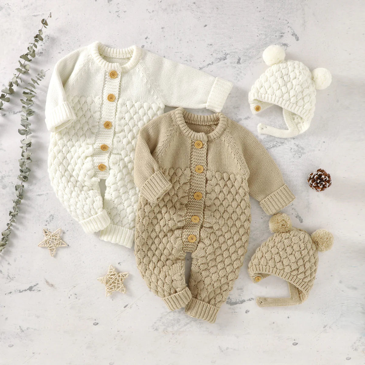 KNITTED BABY COTTON ROMPER 2-PIECE SET 