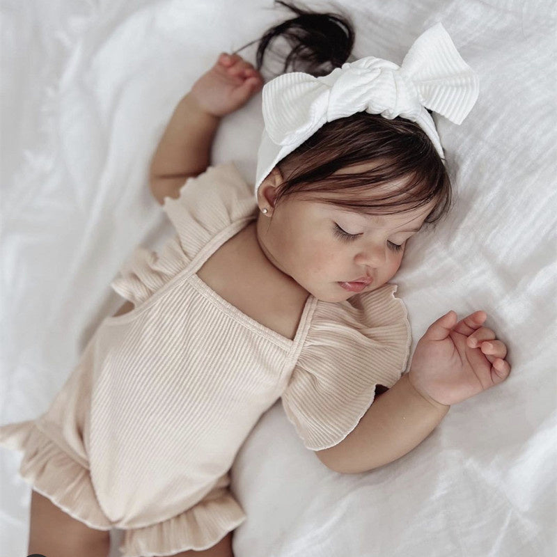 Ribbed Frill Romper With Matching Headband - Bella