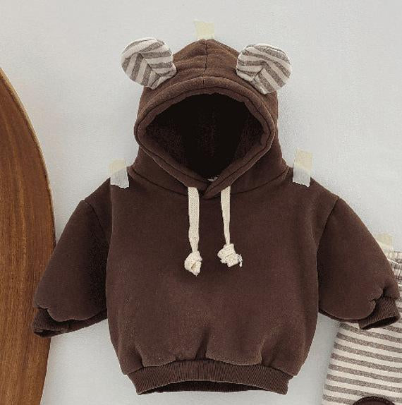 Bear Hooded Fleece Striped Patch SET
