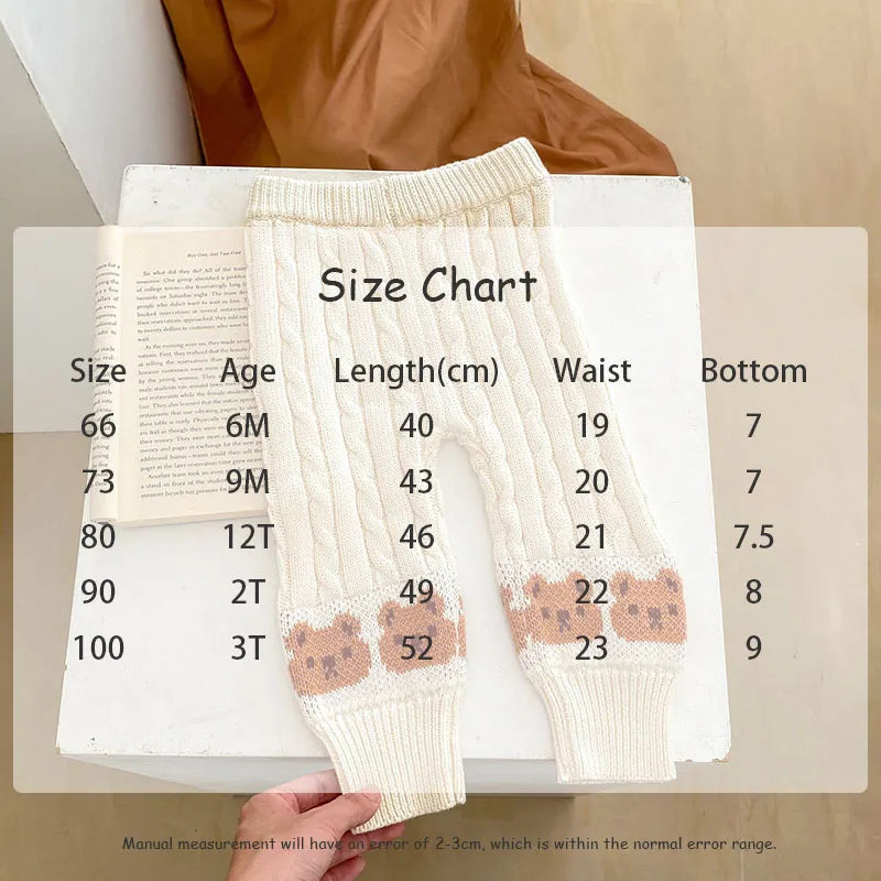 Striped Teddy Bear Pattern Knit Sweater And Knit Pants Set 
