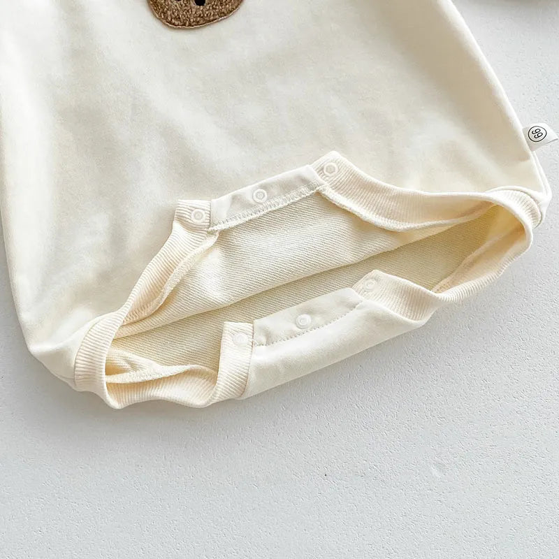 Baby Striped Side Bear Bodysuit with Bonnet