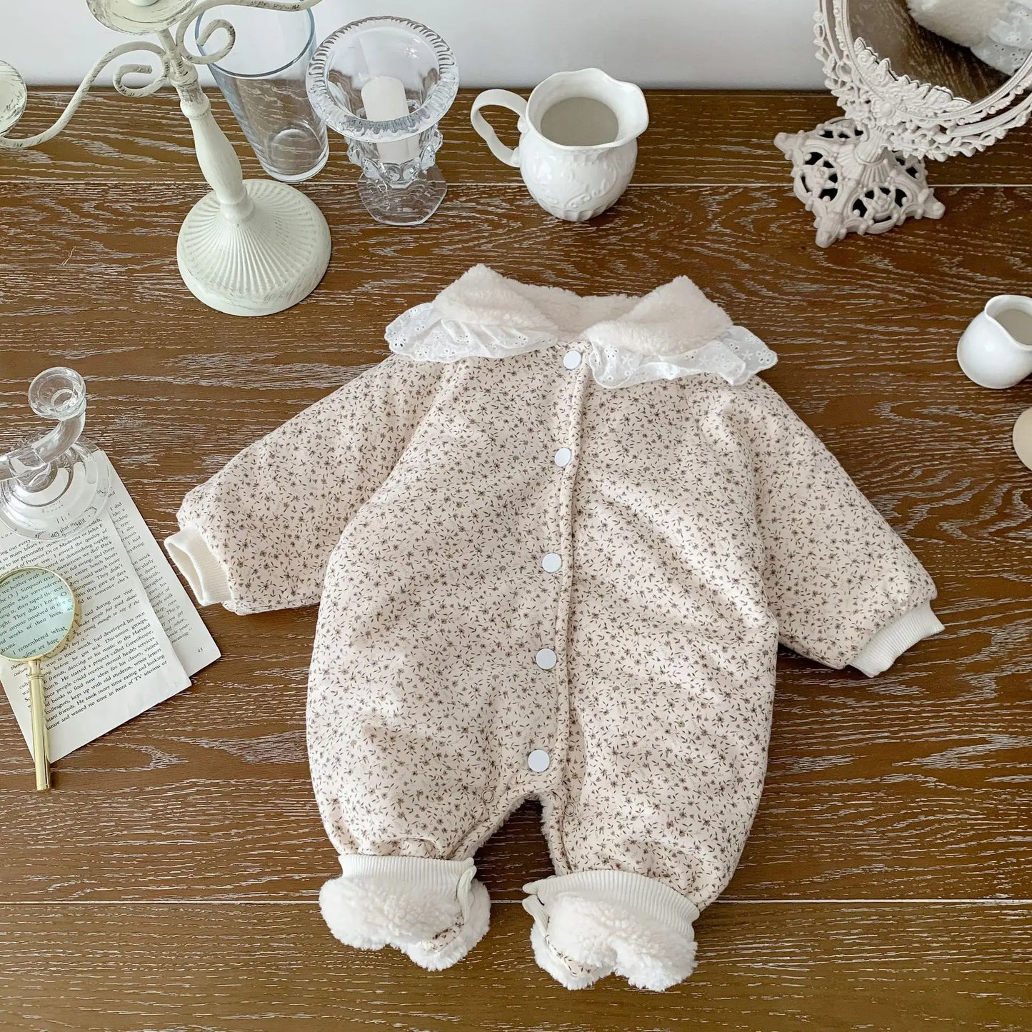 FLORAL FLEECE THICKEN BABY JUMPSUIT