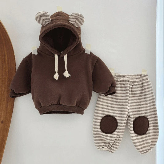 Bear Hooded Fleece Striped Patch SET 