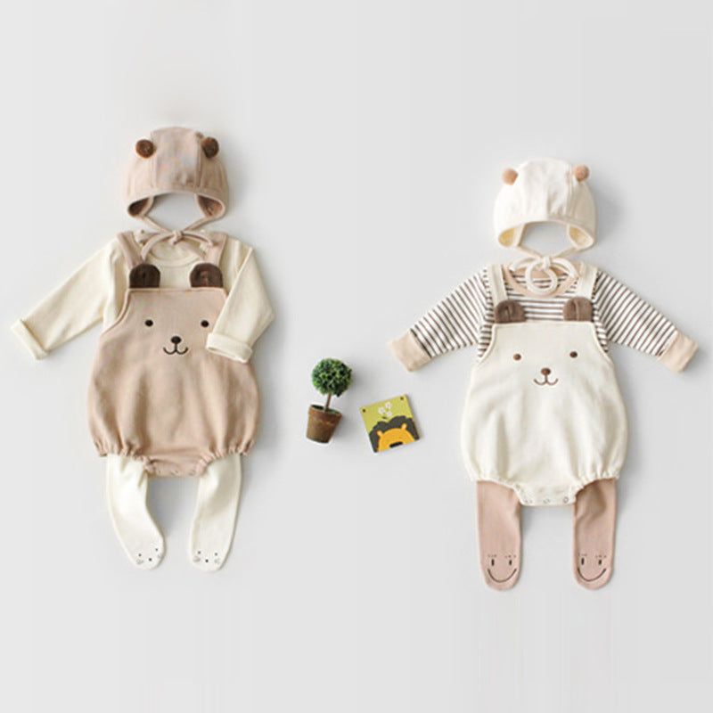 Spanish Baby Teddy Bear Overall Rompers & Bonnets