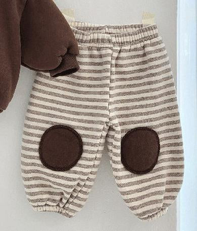 Bear Hooded Fleece Striped Patch SET