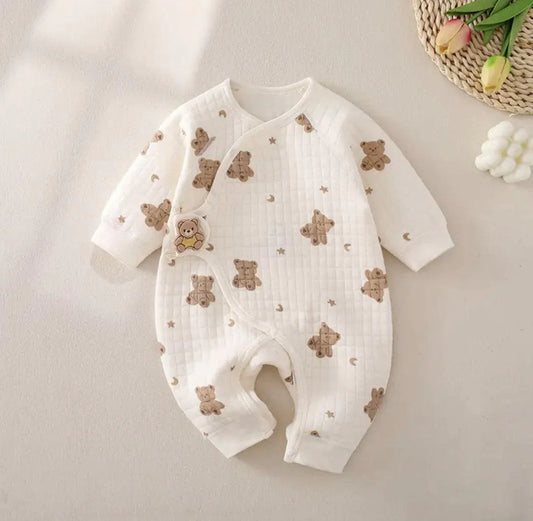 CREAM MOON &amp; STAR TEDDY PRINT ROMPER
