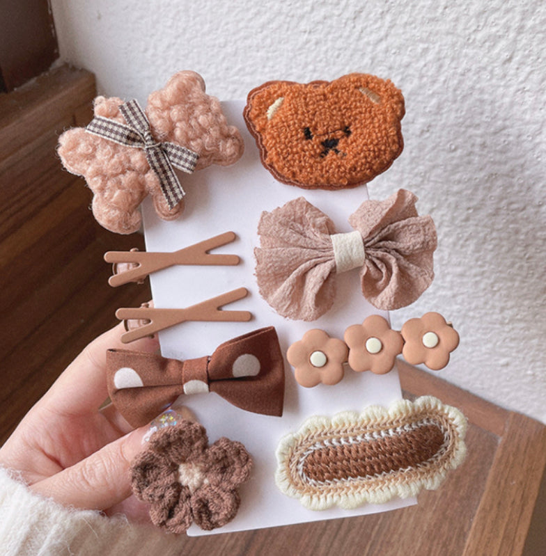 9 Pieces Hair Clip With Flower & Bow Decor