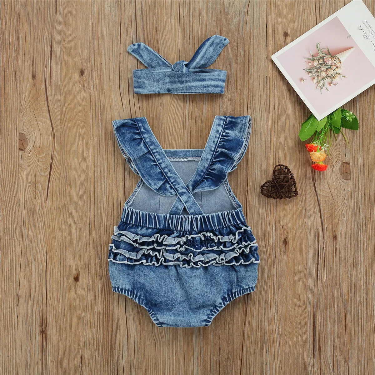 JEANS ROMPER SET WITH BOWIE TOPKNOT