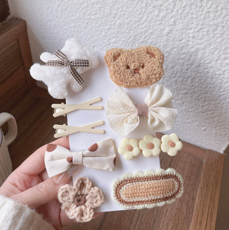 9 Pieces Hair Clip With Flower & Bow Decor