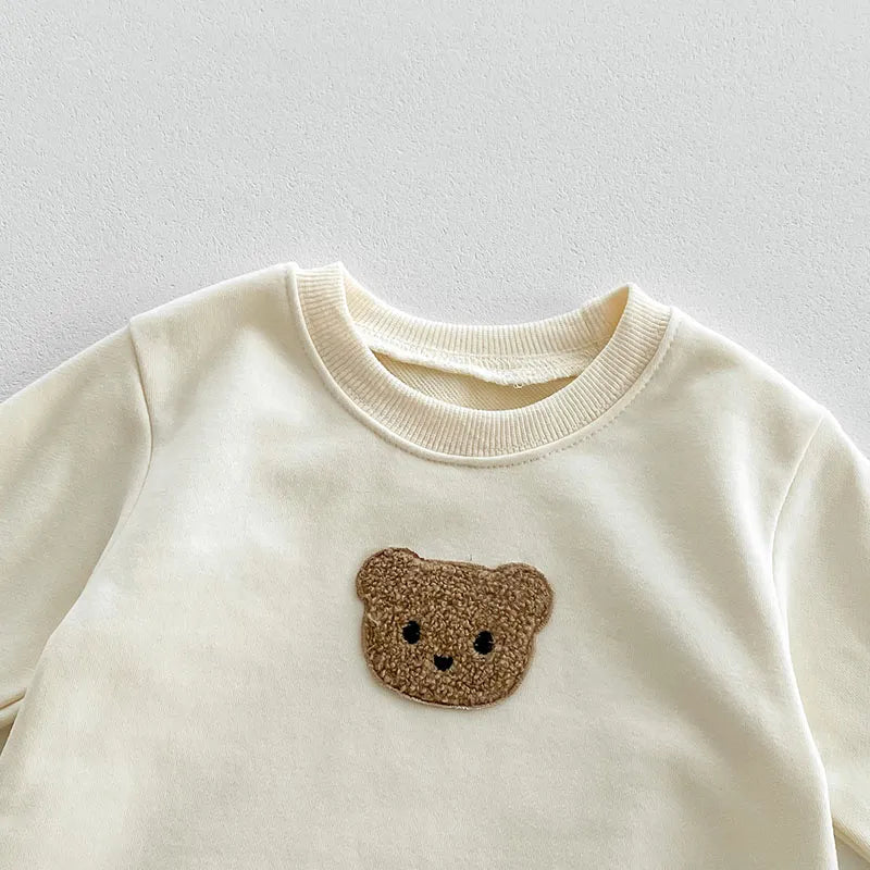 Baby Striped Side Bear Bodysuit with Bonnet