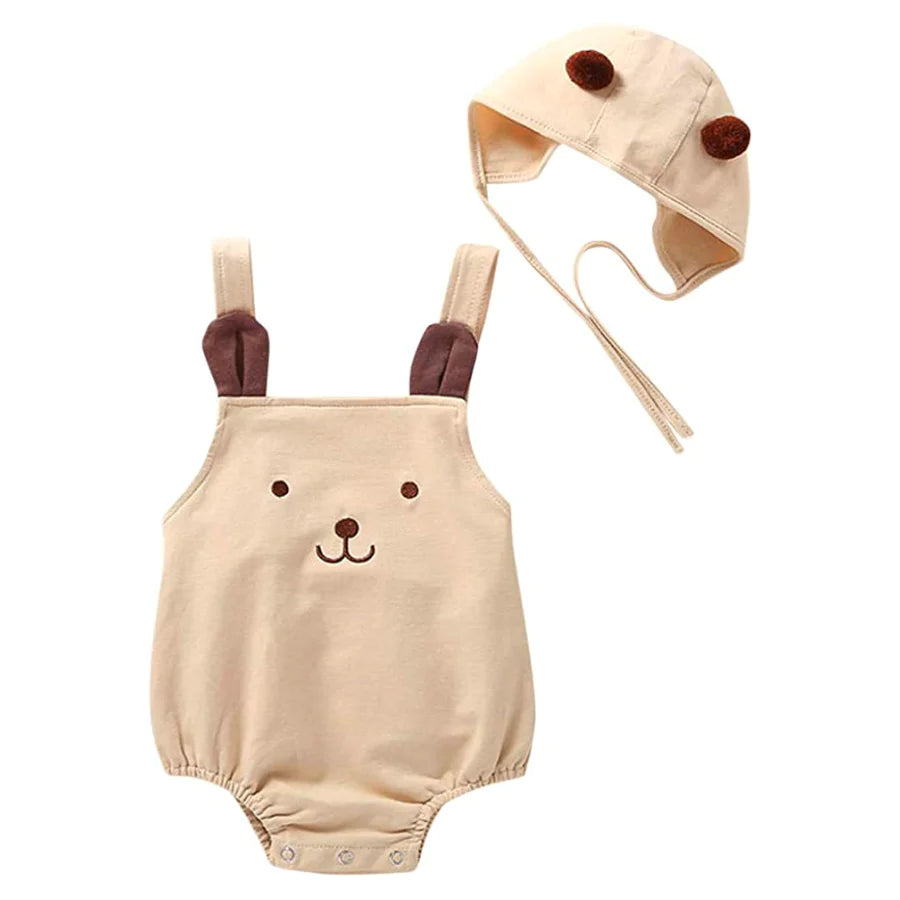 Spanish Baby Teddy Bear Overall Rompers & Bonnets