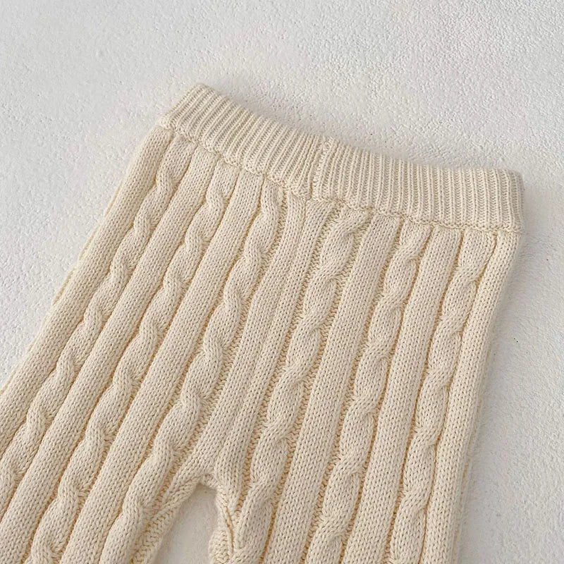 Striped Teddy Bear Pattern Knit Sweater And Knit Pants Set 