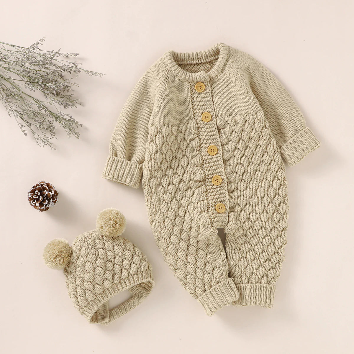 KNITTED BABY COTTON ROMPER 2-PIECE SET 