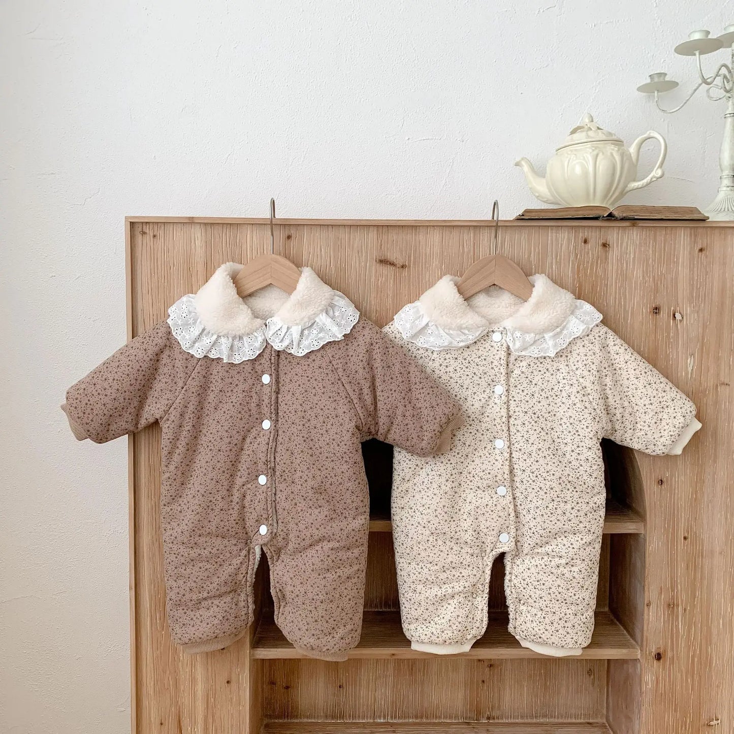 FLORAL FLEECE THICKEN BABY JUMPSUIT