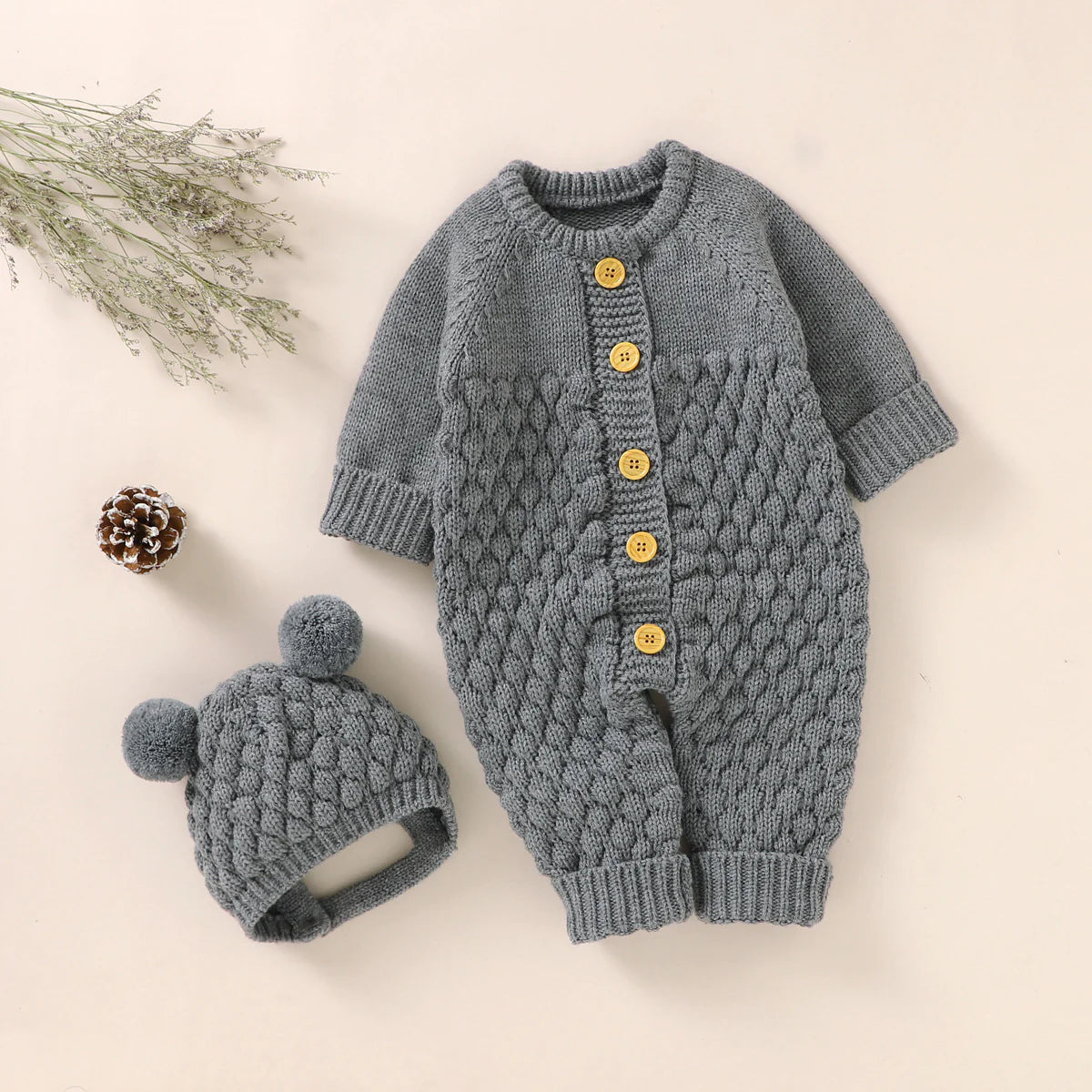 KNITTED BABY COTTON ROMPER 2-PIECE SET 