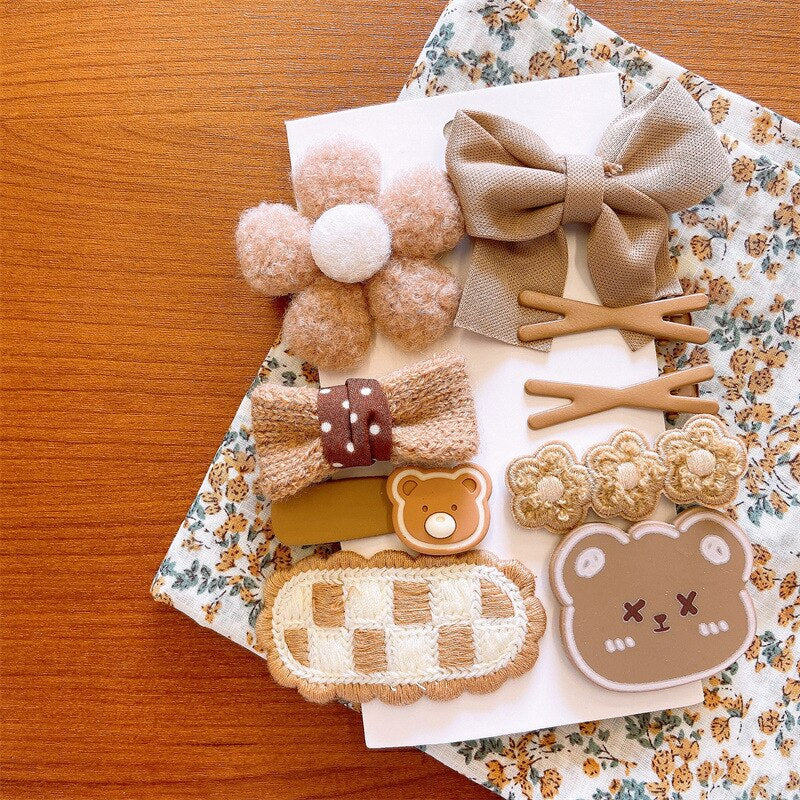 9 Pieces Hair Clip With Flower & Bow Decor