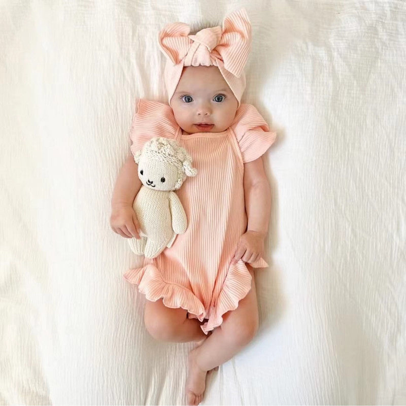 Ribbed Frill Romper With Matching Headband - Bella