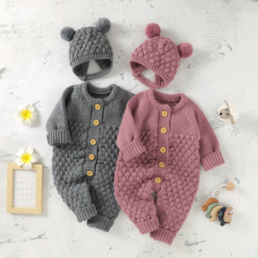 KNITTED BABY COTTON ROMPER 2-PIECE SET 