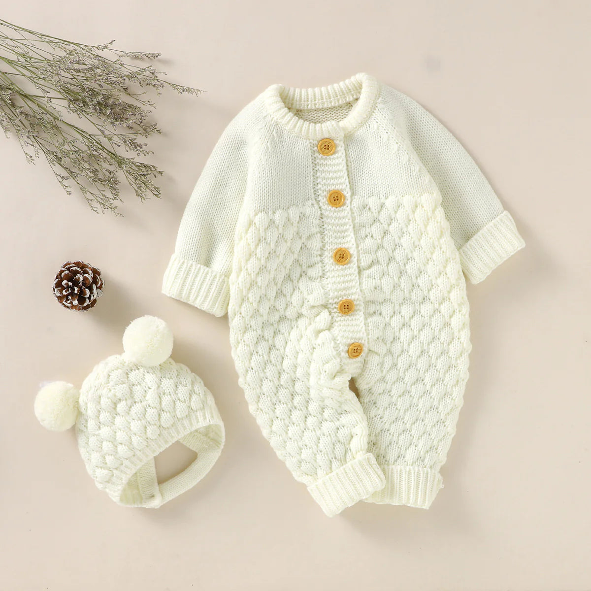 KNITTED BABY COTTON ROMPER 2-PIECE SET 