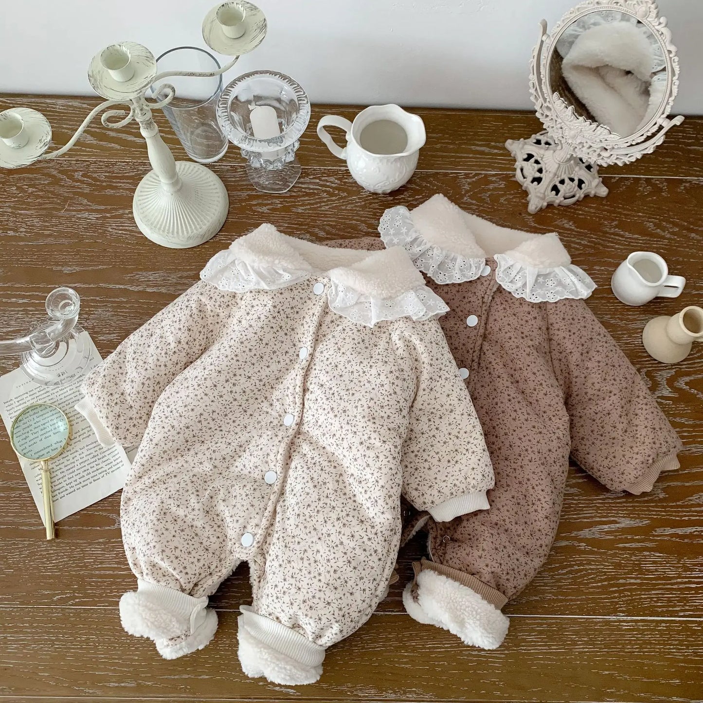 FLORAL FLEECE THICKEN BABY JUMPSUIT