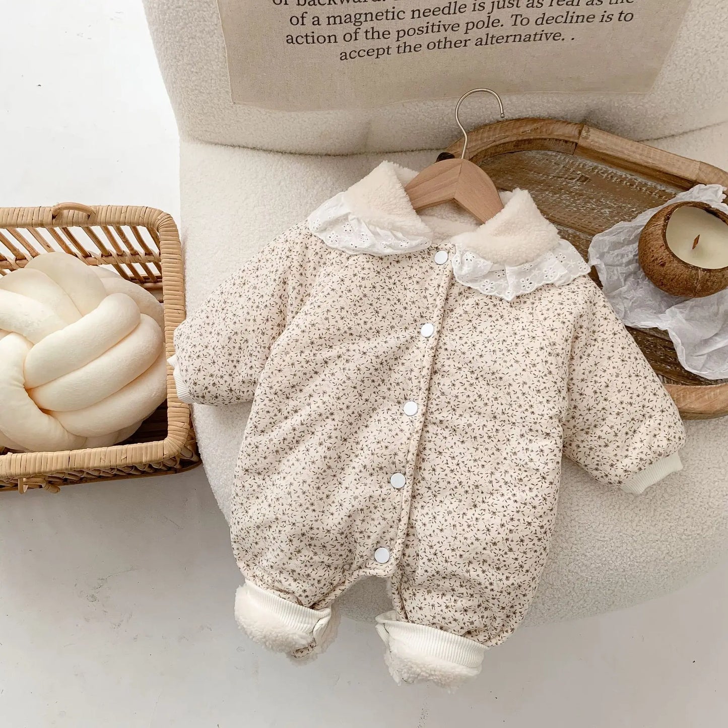 FLORAL FLEECE THICKEN BABY JUMPSUIT