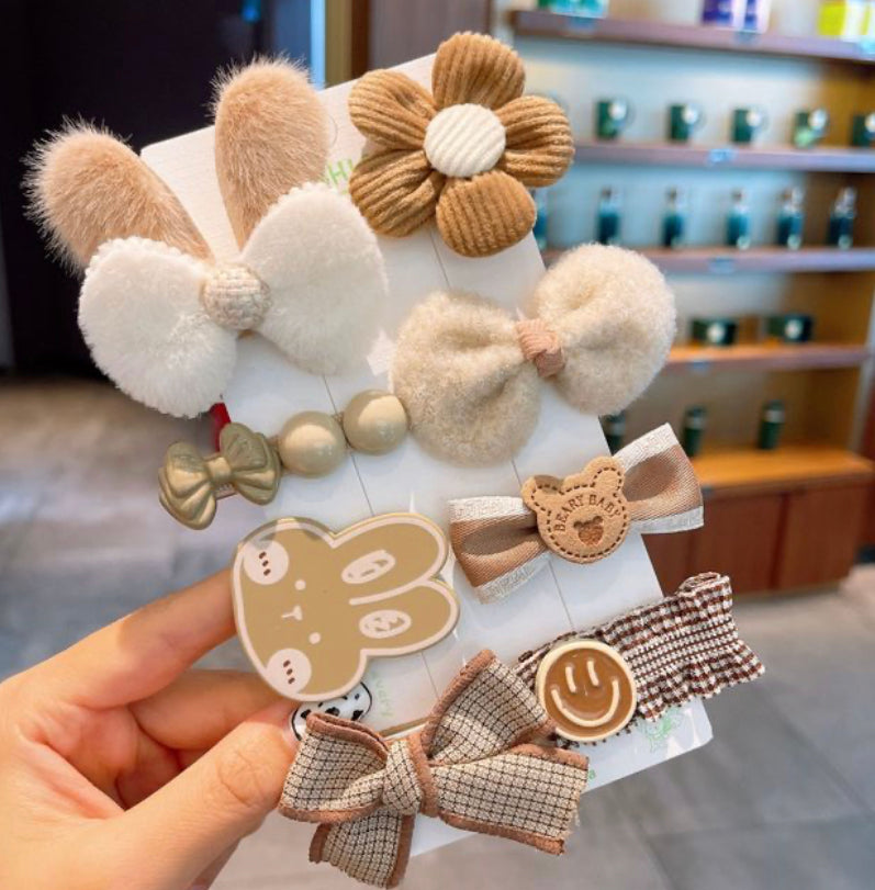 9 Pieces Hair Clip With Flower & Bow Decor