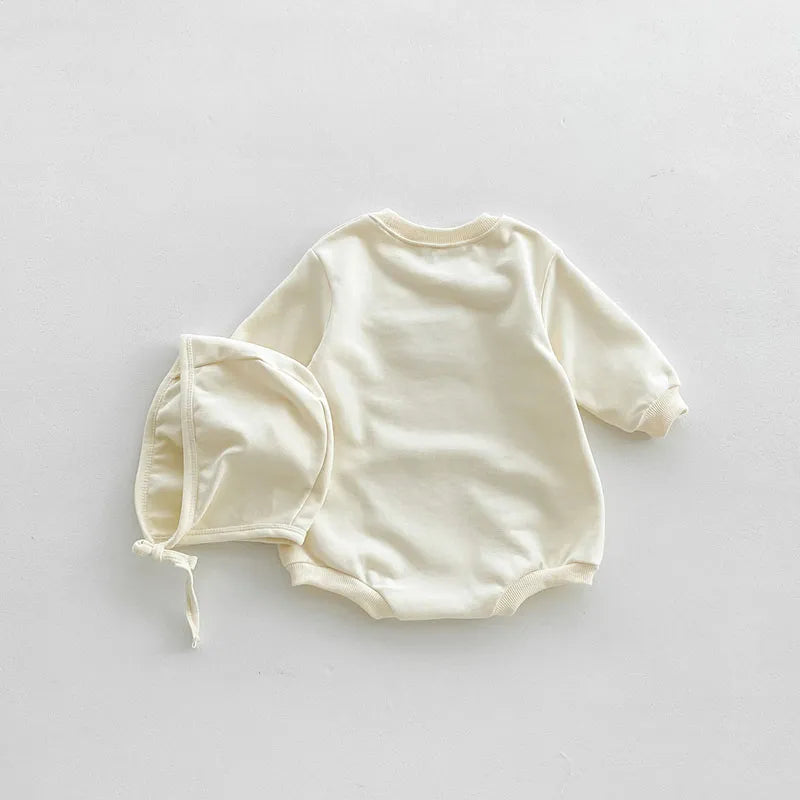 Baby Striped Side Bear Bodysuit with Bonnet
