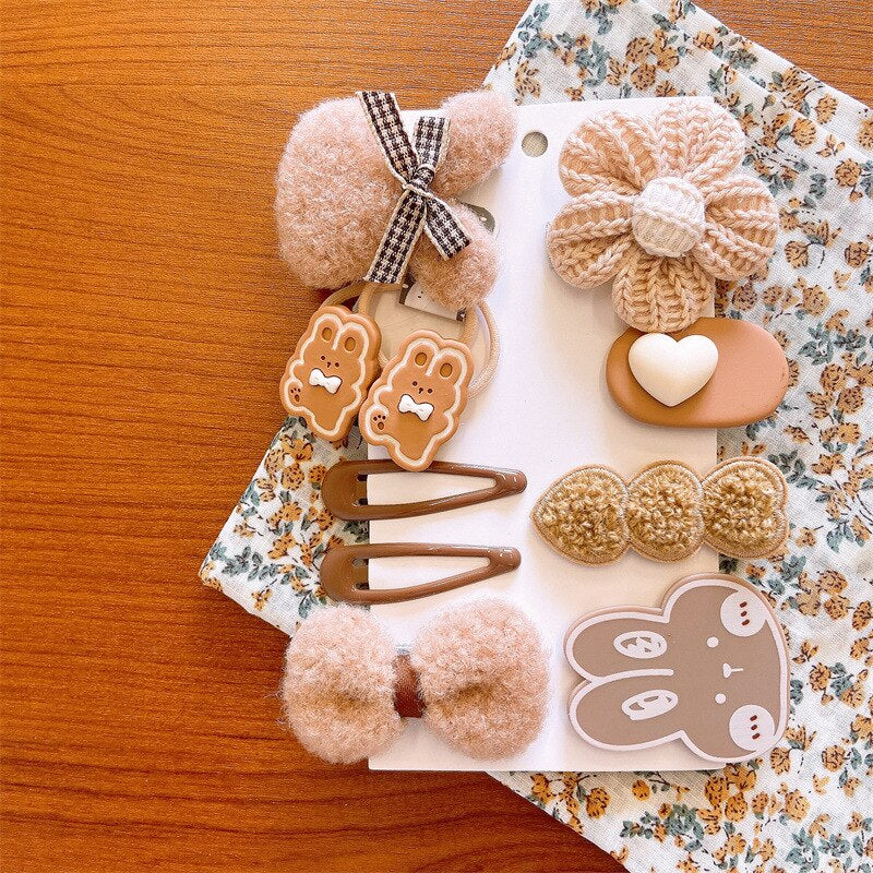 9 Pieces Hair Clip With Flower & Bow Decor