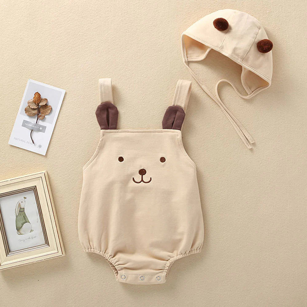 Spanish Baby Teddy Bear Overall Rompers & Bonnets