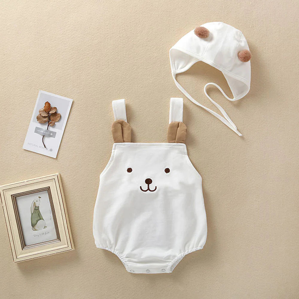 Spanish Baby Teddy Bear Overall Rompers & Bonnets