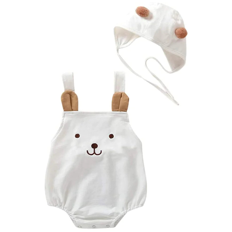Spanish Baby Teddy Bear Overall Rompers & Bonnets