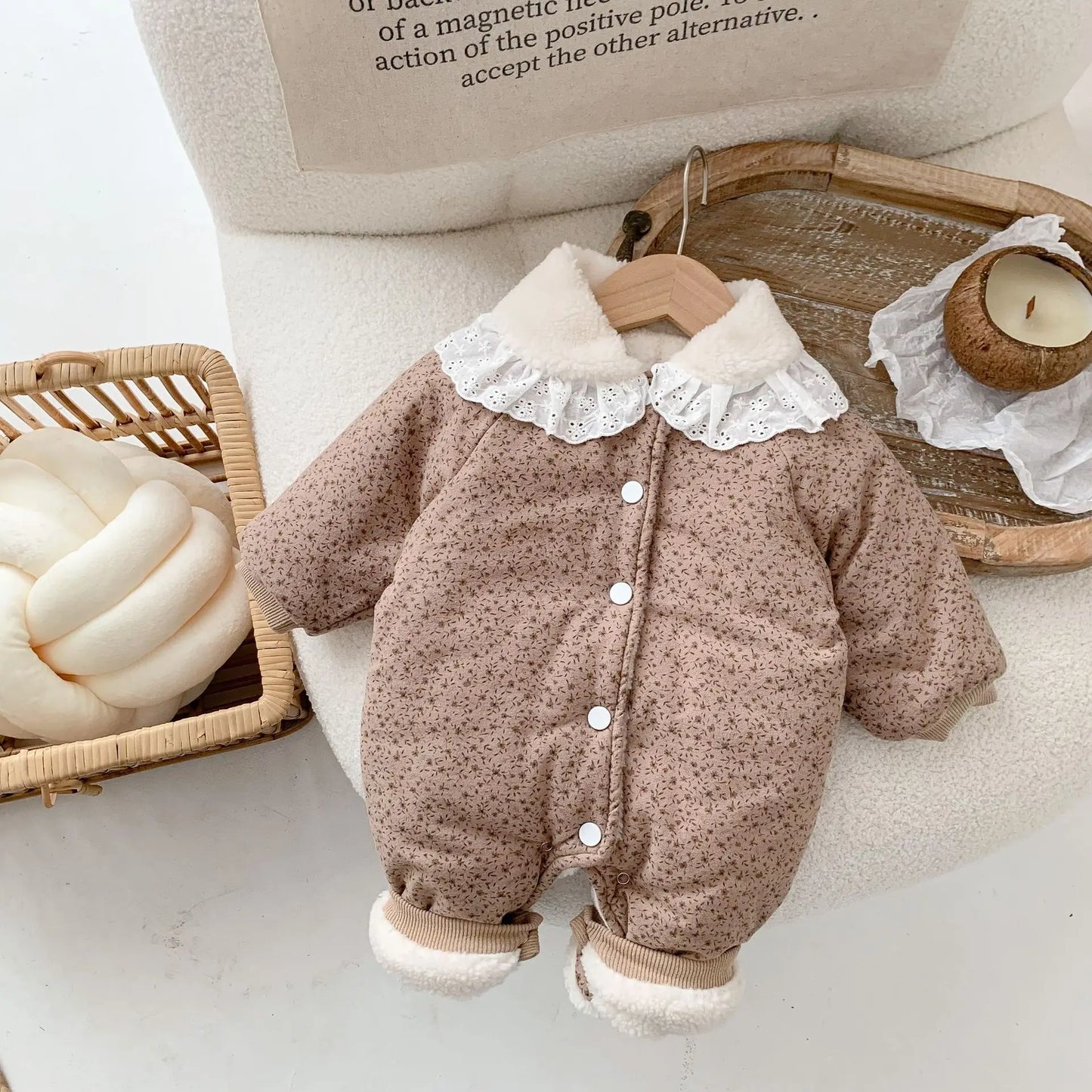 FLORAL FLEECE THICKEN BABY JUMPSUIT