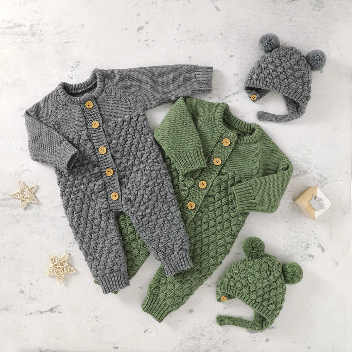 KNITTED BABY COTTON ROMPER 2-PIECE SET 