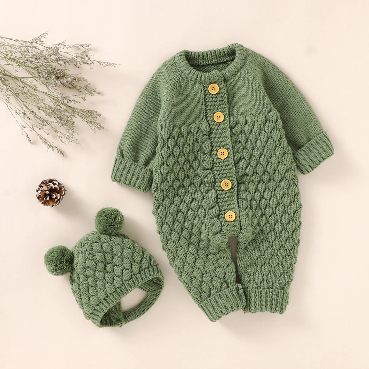 KNITTED BABY COTTON ROMPER 2-PIECE SET 