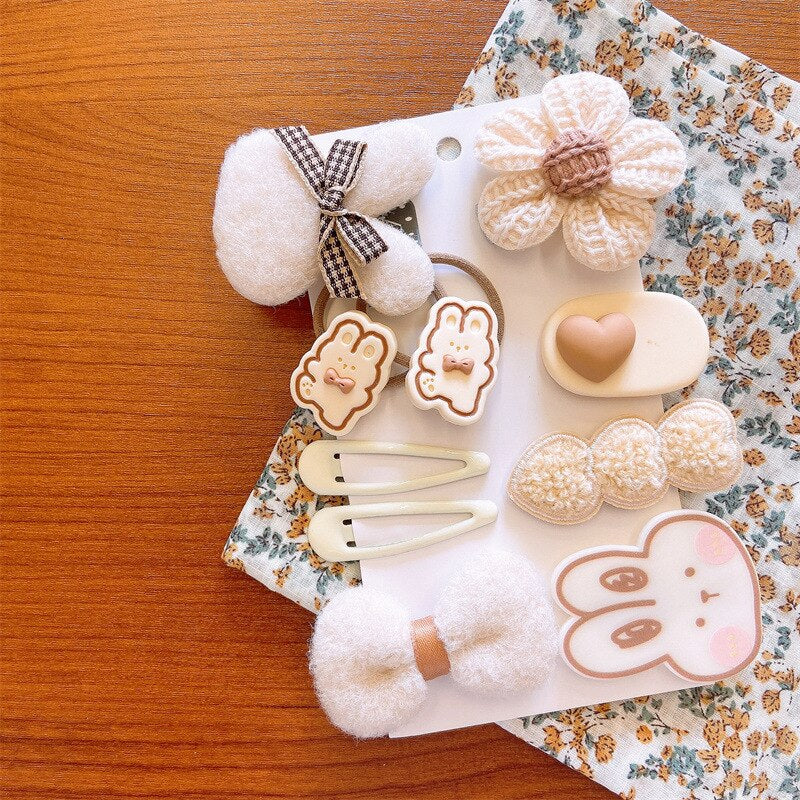 9 Pieces Hair Clip With Flower & Bow Decor